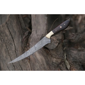 Couteau à filet en acier Damas forgé à la main Ahmad Fabric, avec manche en bois ambidextre, finition mate, lame de 7 pouces, étui en cuir - Product Image 4
