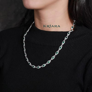 Collar de Plata S925 con Moissanita para Mujer, Corte Brillante Redondo, Cadena de Eslabones, Chapado en Rodio, Joyería de Lujo para Fiestas - Product Image 2