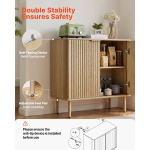 Mobiletto Bar Caffè a 2 Livelli Stile Mid-Century, Credenza Scanalata con 4 Ante Scorrevoli, Buffet con 4 Scomparti per Bottiglie - Product Image 6
