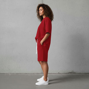 Conjunto de 2 Piezas para Mujer, de Alta Calidad, Hombros Caídos, Spandex + Algodón, Color Sólido, Corto, Transpirable, Ropa Urbana de Verano - Product Image 2