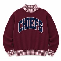 Sweat-shirt unisexe personnalisé à col montant, avec appliqué en twill, en molleton de coton, coupe oversize, pour l'hiver, style preppy, à motifs chenille, gingham et pois.