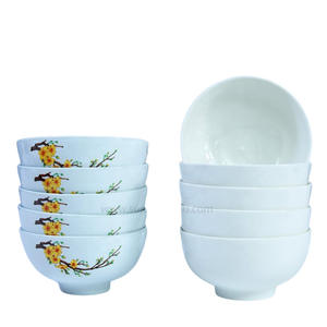 Juego de 12 Tazones de Cerámica Tradicionales de Hanói, Ecológicos y de Primera Calidad, con Diseño de Hojas Florales Verdes Pintadas a Mano y Acabado Pulido - Product Image 1