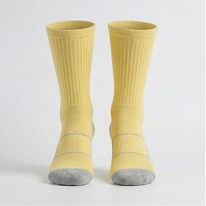 <b>Men's</b> Crew <b>Socks</b> Solid <b>Yellow</b> Knitted Breathable Cotton Spandex Daily Wear Regular Style Spring - Product Image 1