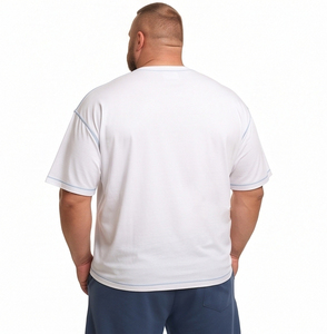 Men Plus Size Gym Wear T Shirt Distressed Embroidered Short Sleeve Tee Contrast Seam Crew Neck T-Shirts Men Fitness Wear Tee Top - Product Image 5