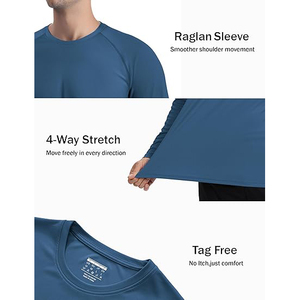 T-shirt de performance personnalisé pour homme à manches longues, protection solaire UV SPF 50+, séchage rapide, bleu foncé, pour la natation et la vente en gros - Product Image 5