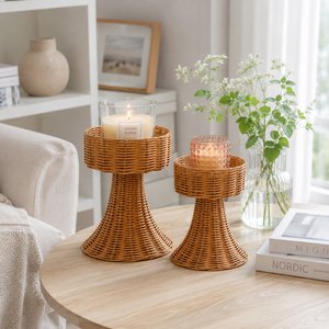 Portavelas de Ratán Hecho a Mano, Decoración Boho para Mesa, Portavelas de Mimbre para Sala de Estar, Comedor, Centro de Mesa - Product Image 5