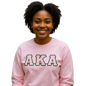 AKA Light Pink Twill Crewneck Sweatshirt <b>Green</b> Embroidered Letters Unisex Greek Sorority Apparel 2 Day Ship OEM ODM - Product Image 1