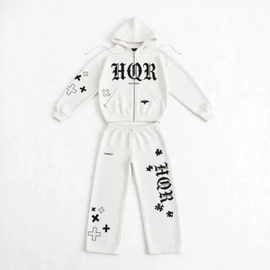 Premium HQR APPAREL Navy Cotton Zip <b>Hoodie</b> Tracksuit Set Character/Solid Eco-Friendly Acid Wash Heavyweight Unisex Streetwear - Product Image 2