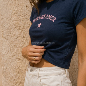 Camiseta Corta para Mujer, Cuello Redondo, Manga Corta, Algodón Jersey, Estampado Daydreamer Star, Estilo Casual Primavera Verano - Product Image 4