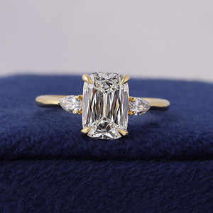 Bague de fiançailles en diamant de laboratoire Ashoka de 2 carats, taille croisée, or massif 14 carats, trois pierres, bijoux de luxe pour mariage et fête - Product Image 1