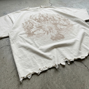 Snowgrace Oversized Men's T-Shirt Short Sleeve Solid Silk Screen Printing High Street 100% Cotton Jersey O-Neck Distressed Hem - Product Image 2
