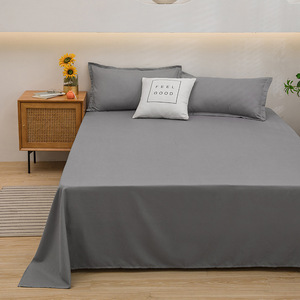 Solid Color High-density Cheap Price Bed <b>Sheet</b> Plain Color White/grey Hotel Home Bedsheets Bed Cover with Pillow Covers Bedding - Product Image 5