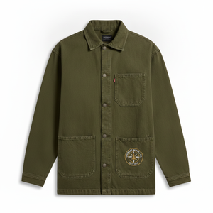 Chaqueta Utilitaria de Mezclilla Verde Oliva para Hombre de Outpost Supply Co, Corte Regular, Color Sólido, Cierre de Cremallera, Decoración con Parches, Ropa de Otoño - Product Image 6