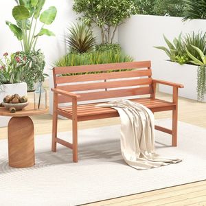 Solid Wood 2-<b>Seat</b> Patio <b>Bench</b> with Breathable Slatted <b>Seat</b> and Inclined Backrest Durable and Comfortable Chair - Product Image 5
