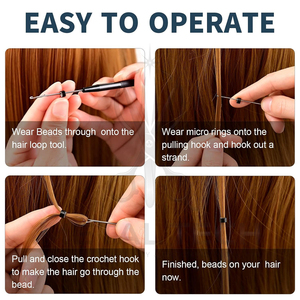Black Metal Handle Hair Extension Loop <b>Threader</b> Latch Hook Micro Link Pulling <b>Needle</b> Tool Set For Professional Salon Supply - Product Image 6