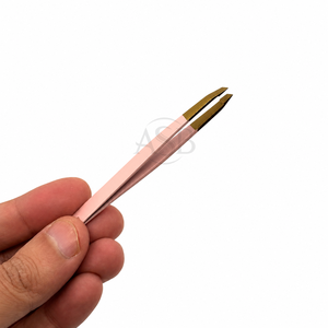 Pince à épiler en acier inoxydable rose doré à pointe inclinée pour sourcils, outil de façonnage pour l'épilation, logo personnalisé imprimé, service OEM en gros - Product Image 2