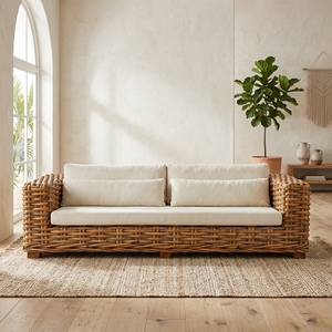 New Modern Minimalist Chunky Woven <b>Rattan</b> <b>Sofa</b> Wood Eco-Friendly Outdoor Patio Living Room Seating Furniture Cushioned Couch - Product Image 4