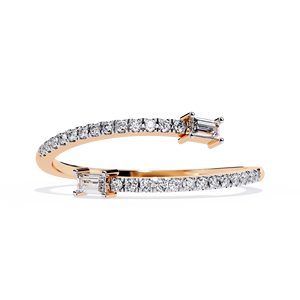 18K Solid Gold Natural Diamond Open Wrap <b>Ring</b> Round Brilliant & Baguette Diamond Cuff <b>Ring</b> <b>Adjustable</b> Fine Jewelry Wholesale - Product Image 3