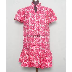 Robe courte bohème pour femme, coupe trapèze, 100% coton tricoté, imprimé numérique floral palmiers, col en V, manches courtes, idéale pour le bureau - Product Image 1
