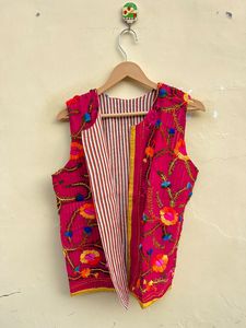 Indian Handmade 100% Cotton Eco-Friendly Breathable <b>Winter</b> <b>Quilted</b> Reversible Boho Regular Jacket with Embroidery - Product Image 4