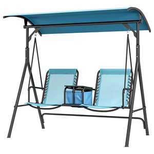 Dondolo da Giardino per 2 Persone con Tettuccio, Tavolino Portaoggetti, Portabicchieri, Cuscini Impermeabili e Struttura in Metallo - Product Image 1