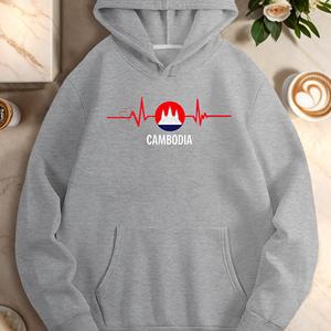 Sudadera con Capucha Casual para Mujer, Diseño de Latido de Corazón de Camboya, Tejida e Impresa - Product Image 3