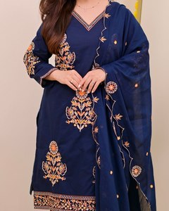Product Details <b>Kurta</b> Fabric Roman <b>Silk</b> Cotton Full Inner Pant Fabric Roman <b>Silk</b> Dupatta Fabric Roman <b>Silk</b> Work Embroidered - Product Image 4