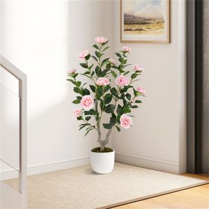 Set di 2 Alberi Artificiali di Camelia Arancione con Fiori Rosa in Fiore - Product Image 4