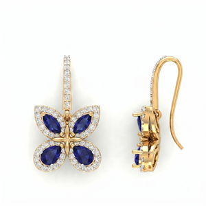Pendientes de Aro con Forma de Mariposa y Zafiro Azul con Halo de Diamantes, Joyería para Mujer, Estilo Romántico, Diamantes Naturales, Oro de 18K, a la Moda - Product Image 3