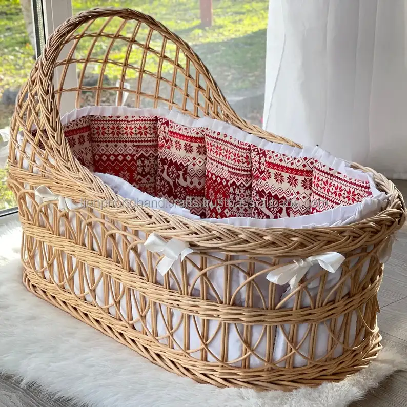 Berço de bebê em rattan com cesta, berço de bebê natural