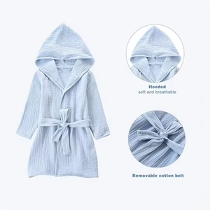 เสื้อคลุมอาบน้ำมีฮู้ดสำหรับเด็ก ผ้าฝ้ายสีพื้น ผ้าขนหนูมีฮู้ดสำหรับเด็กที่เป็นมิตรกับผิวหนัง ผ้าขนหนูแบบสวมใส่ได้ ใช้ในห้องน้ำ - Product Image 3