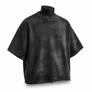 Camiseta de algodón pesado para hombre, estilo vintage, lavado ácido, desgastada, oversize, streetwear, venta al por mayor, OEM - Product Image 2