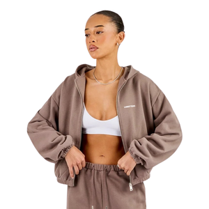 <b>Womens</b> Two Piece Hooded Tracksuit Full Zip Long Sleeve Crop Jacket Elastic Waist Wide Leg Trousers Casual <b>Lounge</b> Outfit Set <b>Suit</b> - Product Image 3