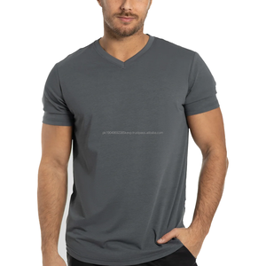 Wholesale Gray V-Neck Short Sleeves 100% Cotton Tshirt Heavyweight Customized Printed Personalized Graphic T-<b>shirts</b> for <b>Men</b> - Product Image 1