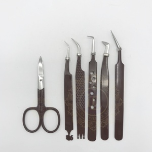 Pinzas de acero inoxidable con recubrimiento en polvo marrón oscuro de alta calidad, el mejor precio con punta puntiaguda plateada, tijera probada a mano - Product Image 1