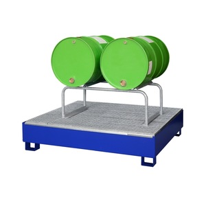 Bacino di contenimento in acciaio verniciato per 4 barili da 200 l con griglia, altezza da terra e marchio Ü, SW4 - Product Image 1