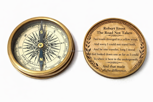 เข็มทิศพกพาโลหะชุบทองเหลืองโบราณ แกะสลักบทกวีของโรเบิร์ต ฟรอสต์ ของที่ระลึกแนวทะเลโบราณ สำหรับการเดินทางกลางแจ้ง - Product Image 4