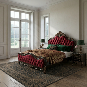Cama Tapizada de Lujo Estilo Barroco, Estructura de Madera Tallada, Muebles de Dormitorio de Diseño, Regalo Personalizado, Clásico, OEM - Product Image 1