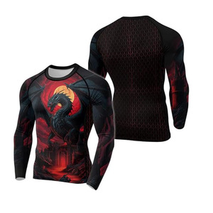 Men Digital Print Polyester/Nylon BJJ Rash Guard Gym Surfing Diving <b>Compression</b> <b>Shirts</b> MMA Rash Vest Front Logo Quick Dry - Product Image 1