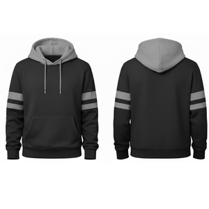 Sudadera con Capucha Clásica para Hombre en Contraste Negro y Gris, Sudadera con Capucha de Dos Tonos con Mangas a Rayas, Venta al Por Mayor OEM - Product Image 3