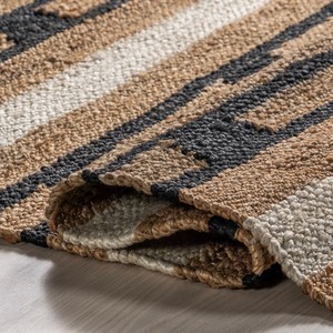 Tapis rectangulaire en jute rayé, moderne, tissage plat, réversible, à poils courts, pour salon et usage domestique - Product Image 3