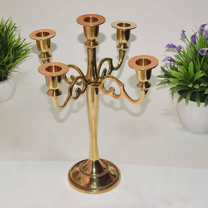 Candélabre vintage en laiton doré à 5 bras, support décoratif pour bougies, chandelier à cinq bras, centre de table - Product Image 4