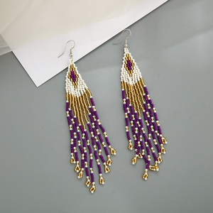 Pendientes Huggie de Estilo Bohemio, Extra Largos, Multicolor, con Cuentas de Semillas y Flecos, Joyería Miyuki, Cuentas de Semillas a la Moda - Product Image 5