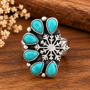 Turquoise Pear Shape Stone Silver Handmade <b>Ring</b> Snowflake Design Western Boho <b>Statement</b> Gemstone Jewelry Southwestern <b>Ring</b> - Product Image 3