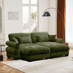 Divano Moderno Oversize a 2 Posti in Velluto con Pouf, Braccioli Imbottiti, Cuscino Lombare e Cuscini Decorativi per Soggiorno - Product Image 1