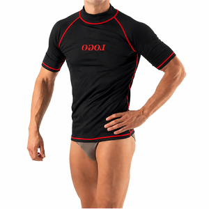 Men's <b>Black</b> Short Sleeve Rash Guard Quick Dry Breathable Eco-Friendly <b>Compression</b> <b>Shirt</b> Front Logo Print Adult Swimwear UPF50+ - Product Image 6