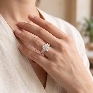 Gorgeous 2CT <b>Emerald</b> Cut Moissanite 7 Stone <b>Ring</b> 925 <b>Silver</b> With Rhodium Plated Wedding Jewelry for Women's Party Gift - Product Image 4