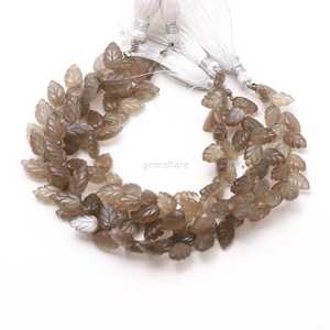 Cuentas de piedra lunar gris natural talladas en forma de hoja de 10-11 mm, cuentas de piedra lunar talladas a mano en forma de hoja, cuentas sueltas para la elaboración de joyería. - Product Image 2