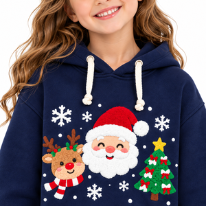 Vente en gros de sweats à capuche en polaire pour filles, thème Noël, imprimé rennes, sapins, flocons de neige, pull pour enfants, OEM ODM, logo personnalisé - Product Image 3