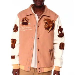 Chaqueta Varsity de Hombre de Color Sólido de Primera Calidad, Diseño de Parche Bordado Personalizado, Cuello Alto, Estilo Urbano de Algodón - Product Image 2